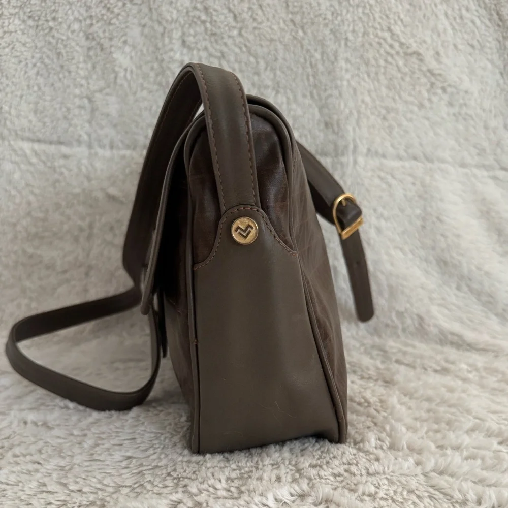 Mario Valentino Vintage Italian Monogram Crossbody Bag Brown Leather Trim - EUC
